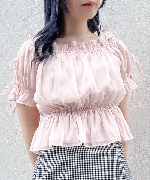 abc une face（アーベーセーアンフェイス）の「袖リボンオフショルトップス（シャツ/ブラウス・レディース・ホワイト/ピンク/グレー/グリーン・FREE）」の19枚目の写真