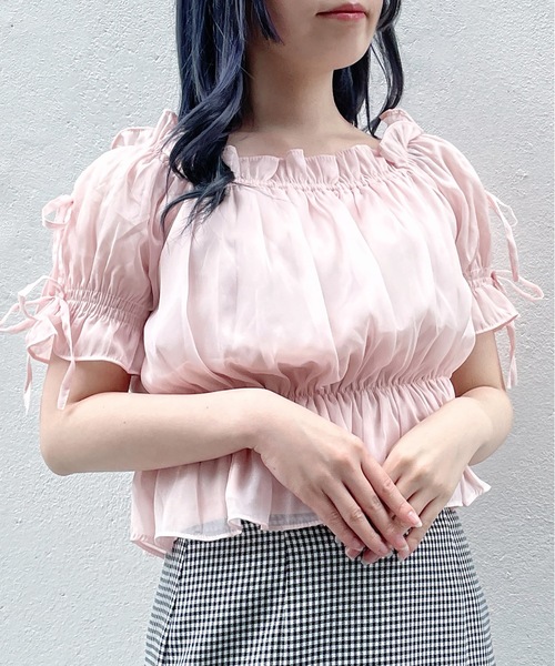 abc une face（アーベーセーアンフェイス）の「袖リボンオフショルトップス（シャツ/ブラウス・レディース・ホワイト/ピンク/グレー/グリーン・FREE）」の21枚目の写真