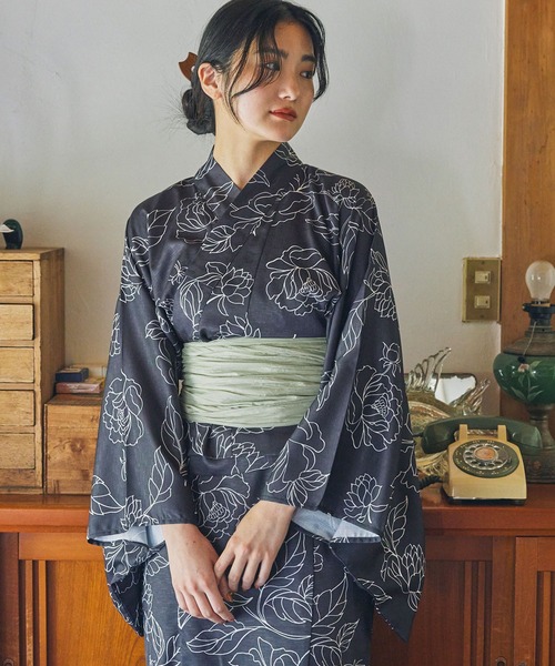 黒白チェック 浴衣 ワンピース セパレート浴衣 3点セット / アソート柄 2WAY セパレート 浴衣ワンピース MONO