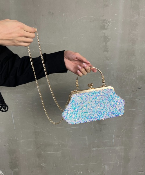 がま口バッグ （シルバー／ゴールド）ストラップ2種付 がま口バッグ ショルダーバッグ クラッチバッグ ドットカラー合