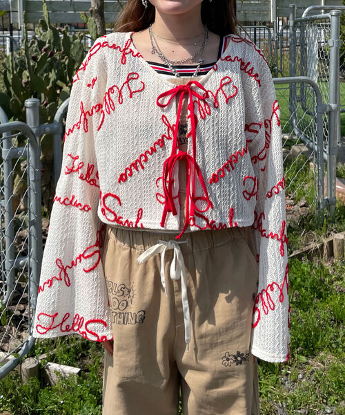 HELLO.SANFRANCISCO(ハローサンフランシスコ)の「【HELLO.SANFRANCISCO/ハローサンフランシスコ】2WAYロゴコード刺繍ボレロ(Tシャツ/カットソー・レディース・ブラック/オフホワイト/ピンク・ONE SIZE)」の11枚目の写真
