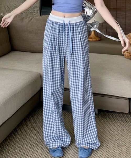 Sibra（シブラ）の「チェック柄リラックスワイドパンツ（その他パンツ・レディース・ブルー/ブラック・M）」の8枚目の写真