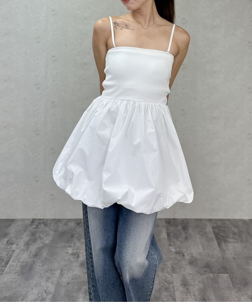 Per sist ence(パーシエンス)の「カップ付き2WAYバルーンミニワンピ/チュニック/キャミソール(ワンピース・レディース・ブラック/オフホワイト・ONE SIZE)」の6枚目の写真