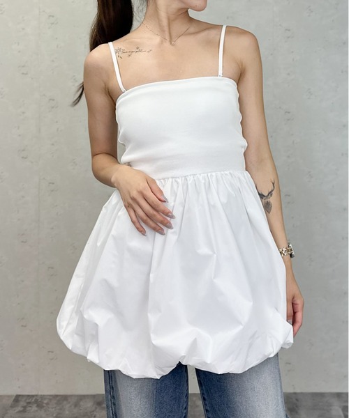 Per sist ence(パーシエンス)の「カップ付き2WAYバルーンミニワンピ/チュニック/キャミソール(ワンピース・レディース・ブラック/オフホワイト・ONE SIZE)」の8枚目の写真