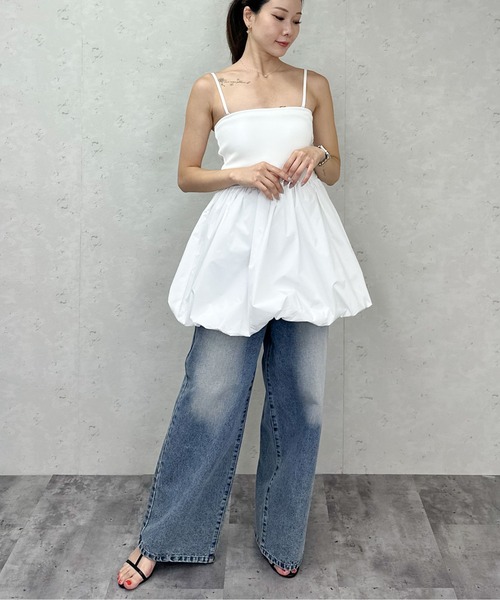 Per sist ence(パーシエンス)の「カップ付き2WAYバルーンミニワンピ/チュニック/キャミソール(ワンピース・レディース・ブラック/オフホワイト・ONE SIZE)」の20枚目の写真