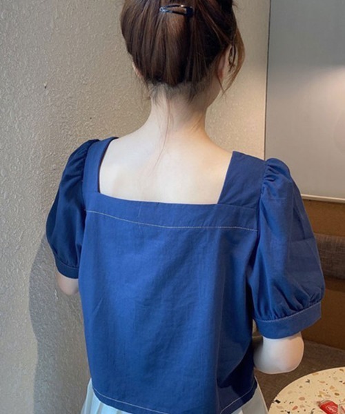 SallyLunn（サリーラン）の「フリル半袖ボタンブラウス（シャツ/ブラウス・レディース・ホワイト/ブルー・MEDIUM/LARGE）」の6枚目の写真
