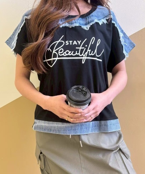 セール】ロゴ デニムドッキングTシャツ（Tシャツ/カットソー