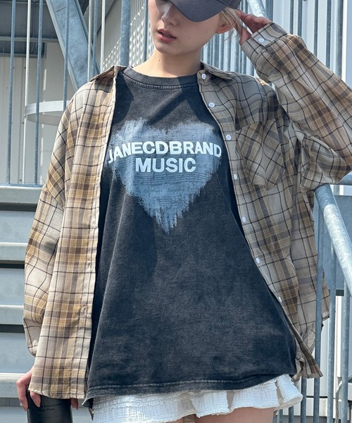 SpRay（スプレイ）の「シアーチェックBIGシャツ（シャツ/ブラウス・レディース・ベージュ/ブラック・FREE）」の4枚目の写真