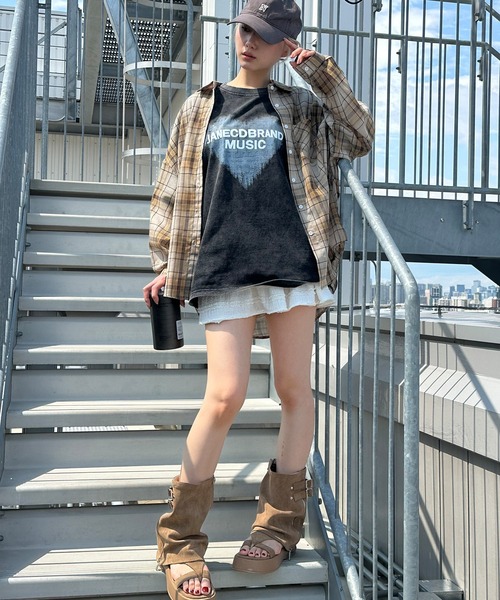 SpRay（スプレイ）の「シアーチェックBIGシャツ（シャツ/ブラウス・レディース・ベージュ/ブラック・FREE）」の5枚目の写真