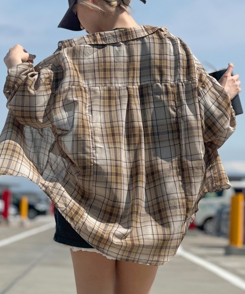 SpRay（スプレイ）の「シアーチェックBIGシャツ（シャツ/ブラウス・レディース・ベージュ/ブラック・FREE）」の13枚目の写真
