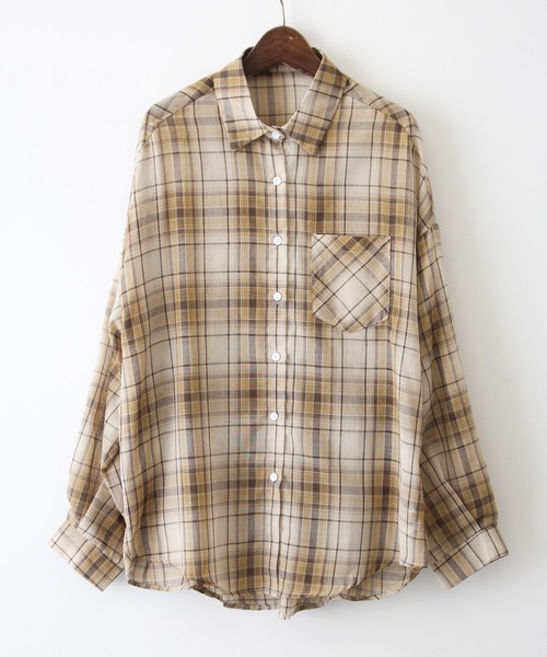 SpRay（スプレイ）の「シアーチェックBIGシャツ（シャツ/ブラウス・レディース・ベージュ/ブラック・FREE）」の16枚目の写真