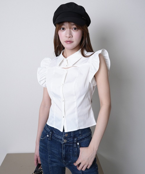 LIPSERVICE（リップサービス）の「デコルテオープンフリルスリーブブラウス（シャツ/ブラウス・レディース・ホワイト/その他1/ブラック・FREE）」の6枚目の写真