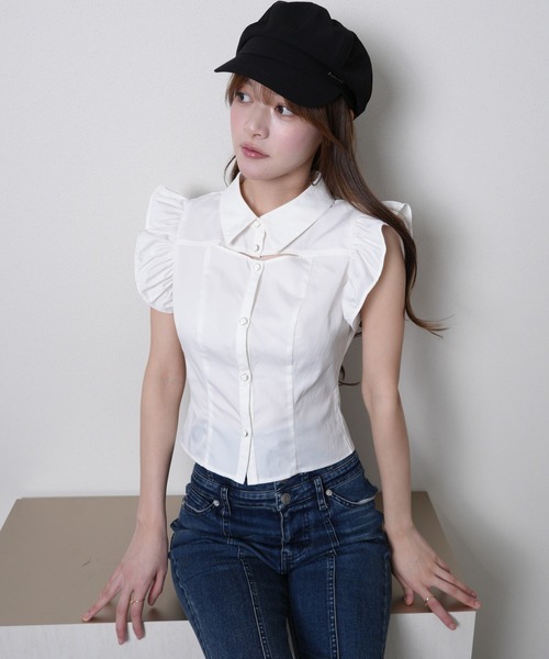 LIPSERVICE（リップサービス）の「デコルテオープンフリルスリーブブラウス（シャツ/ブラウス・レディース・ホワイト/その他1/ブラック・FREE）」の14枚目の写真