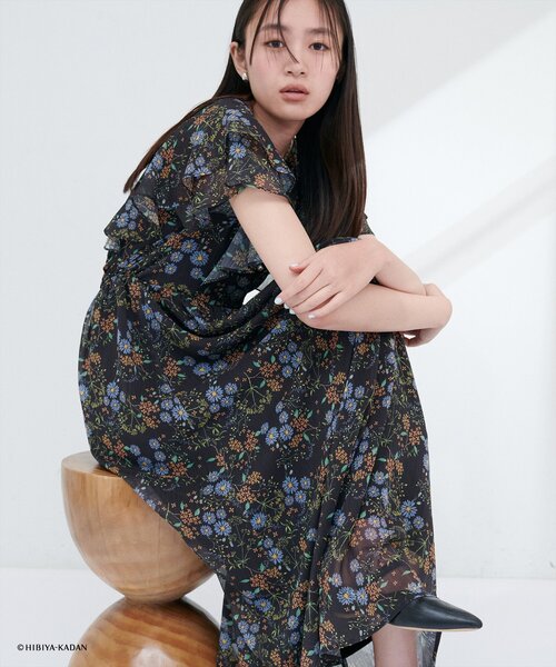 日比谷花壇コラボ♡フリル袖ハートネックワンピースMサイズ♡新品♡タグ付き 日比谷花壇コラボ】フリル袖ハートネックワンピース（ワンピース