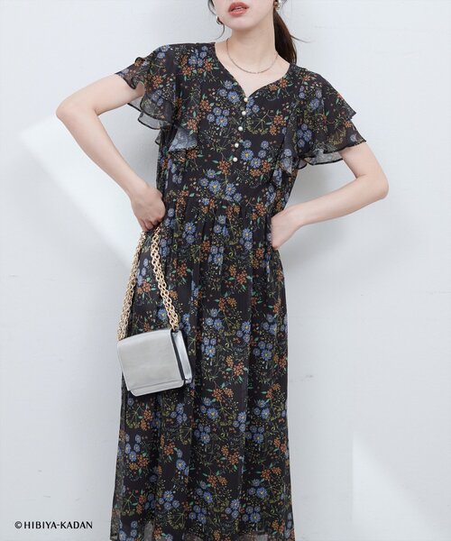 【日比谷花壇コラボ】フリル袖ハートネックワンピース natural couture（ナチュラルクチュール）の「【日比谷花壇