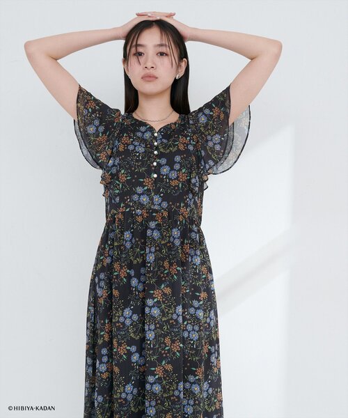 【日比谷花壇コラボ】フリル袖ハートネックワンピース 日比谷花壇コラボ】フリル袖ハートネックワンピース（ワンピース