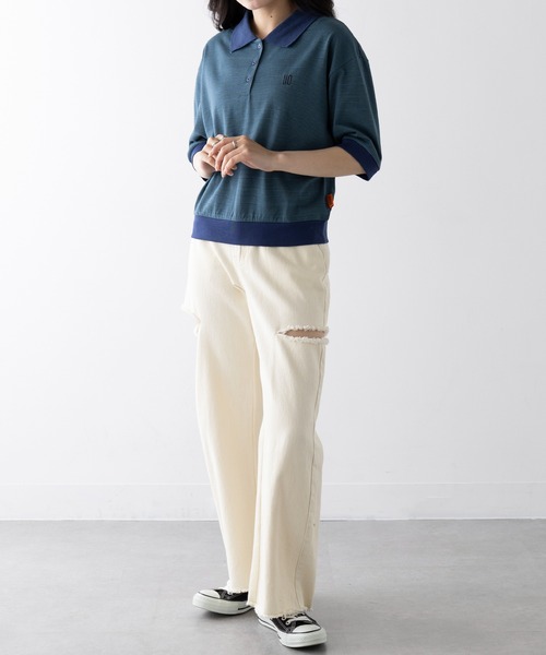 tシャツ 「UNIVERSAL OVERALL」BORDER POLO TEE U2522251 レディース セール】【UNIVERSAL OVERALL】BORDER POLO TEE U2522251（T