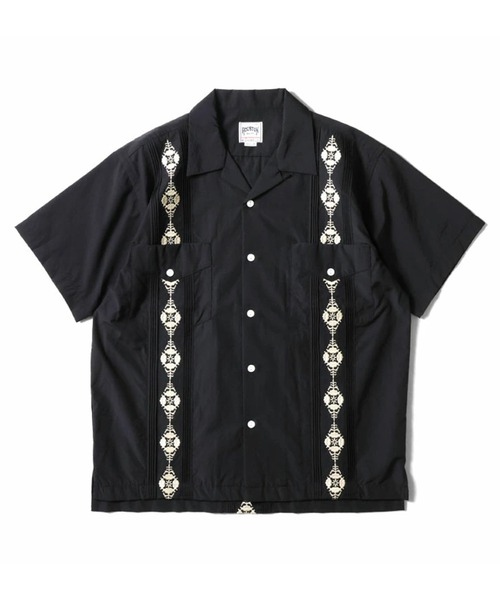 HOUSTON(ヒューストン)の「HOUSTON ヒューストン BOTANICAL EMB CUBA SHIRT ボタニカル デザイン刺繍 キューバシャツ / 開襟シャツ(シャツ/ブラウス・メンズ・オフホワイト/パープル/ブラック・M/L/XL)」の3枚目の写真