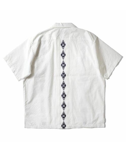 HOUSTON(ヒューストン)の「HOUSTON ヒューストン BOTANICAL EMB CUBA SHIRT ボタニカル デザイン刺繍 キューバシャツ / 開襟シャツ(シャツ/ブラウス・メンズ・オフホワイト/パープル/ブラック・M/L/XL)」の6枚目の写真