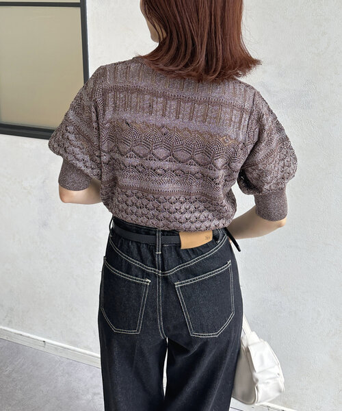 Thevon(ゼボン)の「ラメ透かしボートネック5分袖ニット(ニット/セーター・レディース・グレイッシュベージュ/ブルー/ブラウン・FREE)」の20枚目の写真