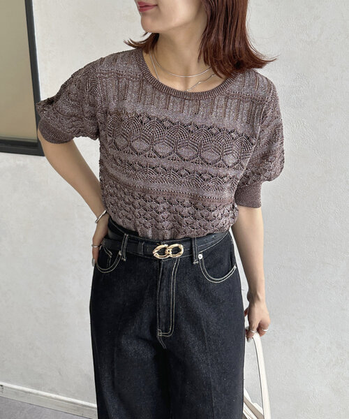 Thevon(ゼボン)の「ラメ透かしボートネック5分袖ニット(ニット/セーター・レディース・グレイッシュベージュ/ブルー/ブラウン・FREE)」の22枚目の写真