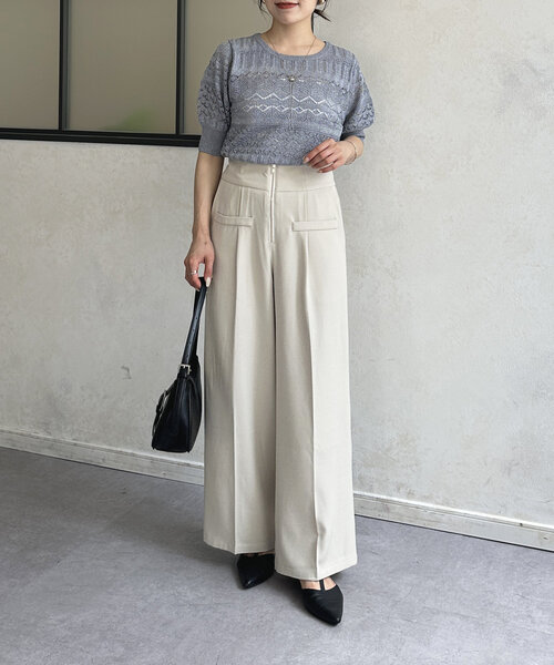 Thevon(ゼボン)の「ラメ透かしボートネック5分袖ニット(ニット/セーター・レディース・グレイッシュベージュ/ブルー/ブラウン・FREE)」の14枚目の写真