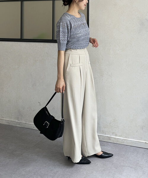 Thevon(ゼボン)の「ラメ透かしボートネック5分袖ニット(ニット/セーター・レディース・グレイッシュベージュ/ブルー/ブラウン・FREE)」の16枚目の写真