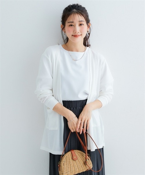 Petitjo(プッチージョ)の「小さいサイズ 接触冷感・UVカットうすカル指穴付きロング丈カーディガン 低身長さん・小柄女性(カーディガン/ボレロ・レディース・ネイビー/チャコールグレー/オフホワイト・XS-S/M-L)」の2枚目の写真