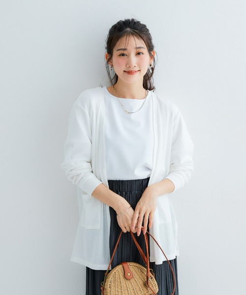 Petitjo(プッチージョ)の「小さいサイズ 接触冷感・UVカットうすカル指穴付きロング丈カーディガン 低身長さん・小柄女性(カーディガン/ボレロ・レディース・ネイビー/チャコールグレー/オフホワイト・XS-S/M-L)」の14枚目の写真
