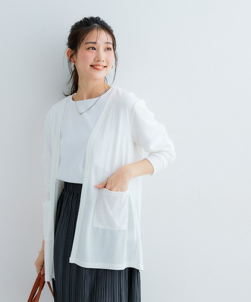 Petitjo(プッチージョ)の「小さいサイズ 接触冷感・UVカットうすカル指穴付きロング丈カーディガン 低身長さん・小柄女性(カーディガン/ボレロ・レディース・ネイビー/チャコールグレー/オフホワイト・XS-S/M-L)」の8枚目の写真