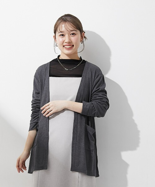 Petitjo(プッチージョ)の「小さいサイズ 接触冷感・UVカットうすカル指穴付きロング丈カーディガン 低身長さん・小柄女性(カーディガン/ボレロ・レディース・ネイビー/チャコールグレー/オフホワイト・XS-S/M-L)」の15枚目の写真