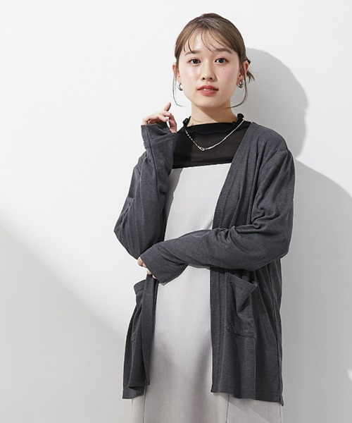 Petitjo(プッチージョ)の「小さいサイズ 接触冷感・UVカットうすカル指穴付きロング丈カーディガン 低身長さん・小柄女性(カーディガン/ボレロ・レディース・ネイビー/チャコールグレー/オフホワイト・XS-S/M-L)」の16枚目の写真