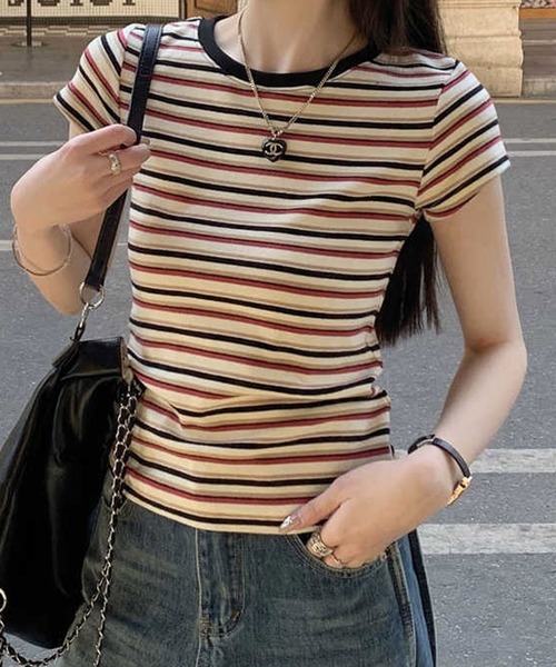 HALEY PESCA(ヘーリーペスカ)の「HALEY PESCA/ミックスボーダーTシャツ(Tシャツ/カットソー・レディース・レッド/ブルー・MEDIUM/SMALL)」の2枚目の写真