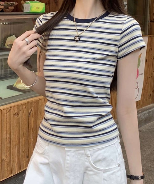 HALEY PESCA(ヘーリーペスカ)の「HALEY PESCA/ミックスボーダーTシャツ(Tシャツ/カットソー・レディース・レッド/ブルー・MEDIUM/SMALL)」の12枚目の写真