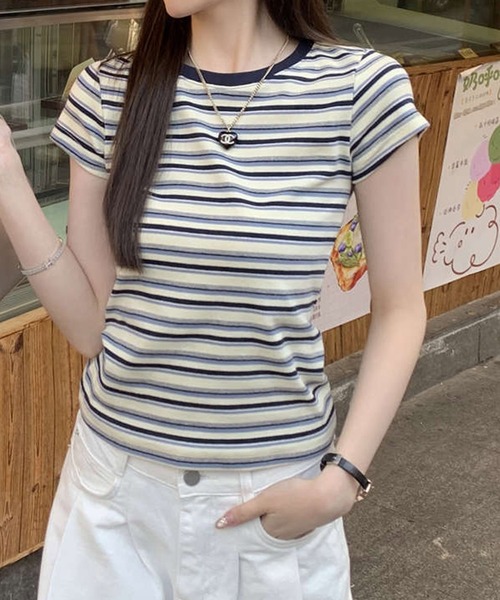 HALEY PESCA(ヘーリーペスカ)の「HALEY PESCA/ミックスボーダーTシャツ(Tシャツ/カットソー・レディース・レッド/ブルー・MEDIUM/SMALL)」の8枚目の写真