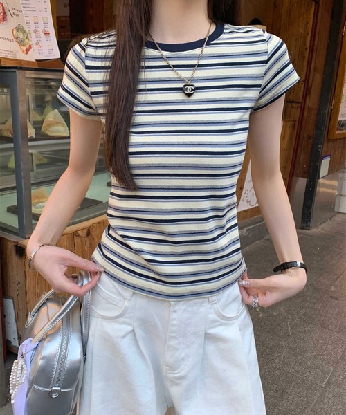 HALEY PESCA(ヘーリーペスカ)の「HALEY PESCA/ミックスボーダーTシャツ(Tシャツ/カットソー・レディース・レッド/ブルー・MEDIUM/SMALL)」の7枚目の写真