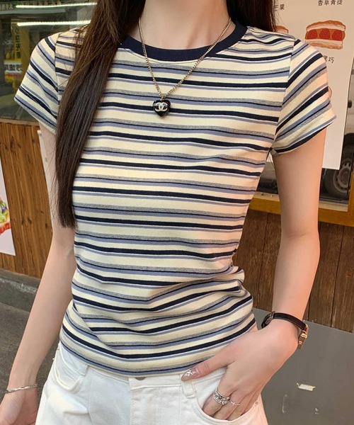 HALEY PESCA(ヘーリーペスカ)の「HALEY PESCA/ミックスボーダーTシャツ(Tシャツ/カットソー・レディース・レッド/ブルー・MEDIUM/SMALL)」の6枚目の写真
