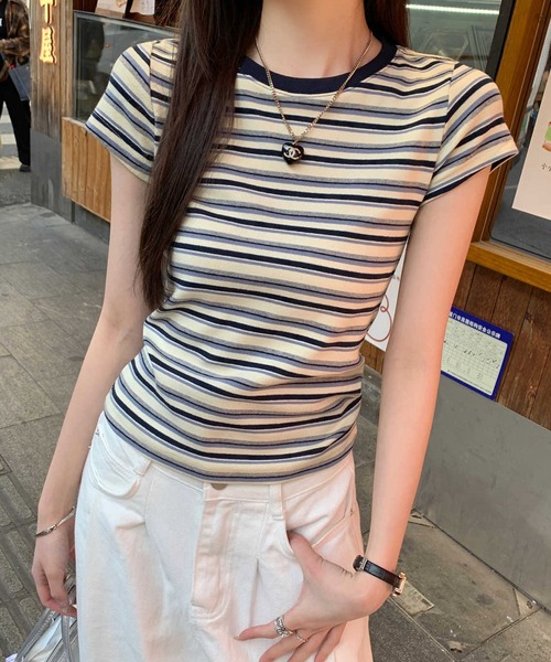 HALEY PESCA(ヘーリーペスカ)の「HALEY PESCA/ミックスボーダーTシャツ(Tシャツ/カットソー・レディース・レッド/ブルー・MEDIUM/SMALL)」の5枚目の写真
