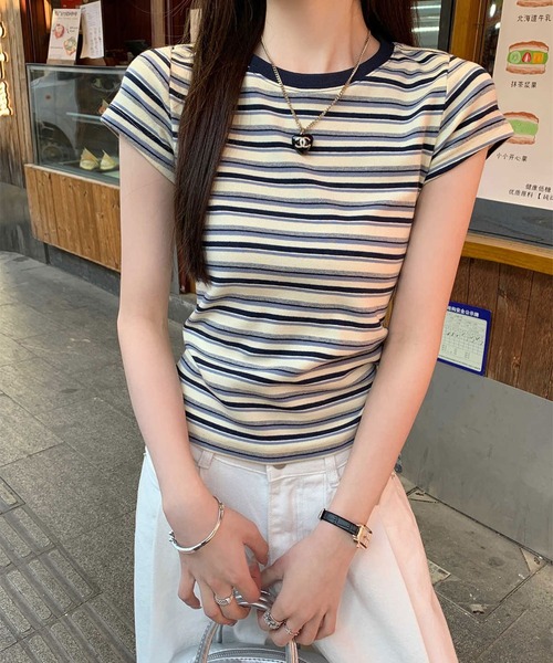 HALEY PESCA(ヘーリーペスカ)の「HALEY PESCA/ミックスボーダーTシャツ(Tシャツ/カットソー・レディース・レッド/ブルー・MEDIUM/SMALL)」の4枚目の写真