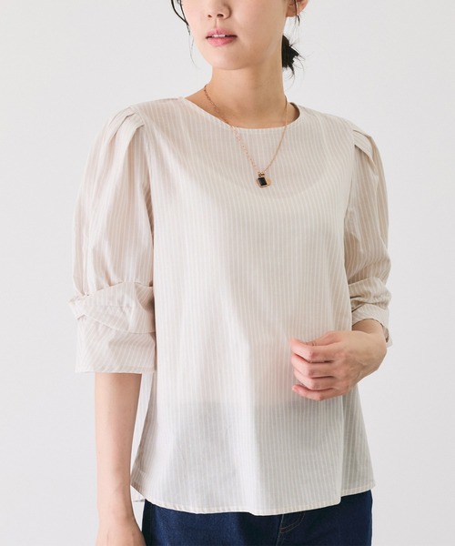 Jayro(ジャイロ)の「ローンストライプラメミックスブラウス(シャツ/ブラウス・レディース・ライトグリーン/ブルー/ベージュ・M)」の1枚目の写真