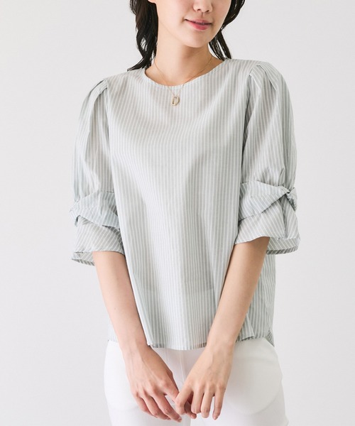 Jayro(ジャイロ)の「ローンストライプラメミックスブラウス(シャツ/ブラウス・レディース・ライトグリーン/ブルー/ベージュ・M)」の2枚目の写真