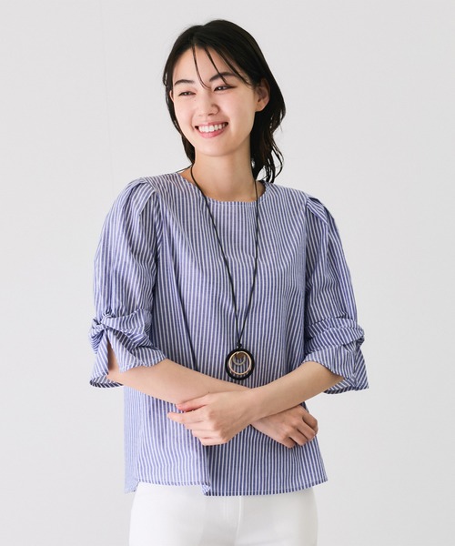Jayro(ジャイロ)の「ローンストライプラメミックスブラウス(シャツ/ブラウス・レディース・ライトグリーン/ブルー/ベージュ・M)」の22枚目の写真