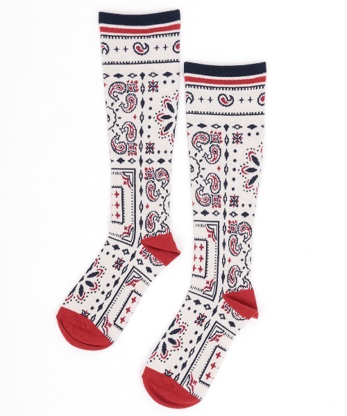 チチカカ（チチカカ）の「バンダナ着圧ソックス（ソックス/靴下・レディース・ブラック/オフホワイト・FREE）」の5枚目の写真