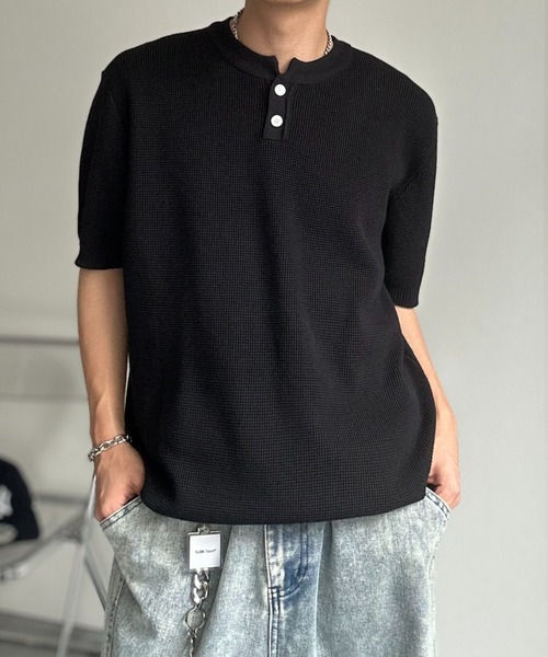 CREARE -LINO-（クレアーレリノ）の「ヘンリーネックニットトップス（ニット/セーター・メンズ・グリーン/キャメル/アイボリー/ブラック・MEDIUM/LARGE）」の9枚目の写真