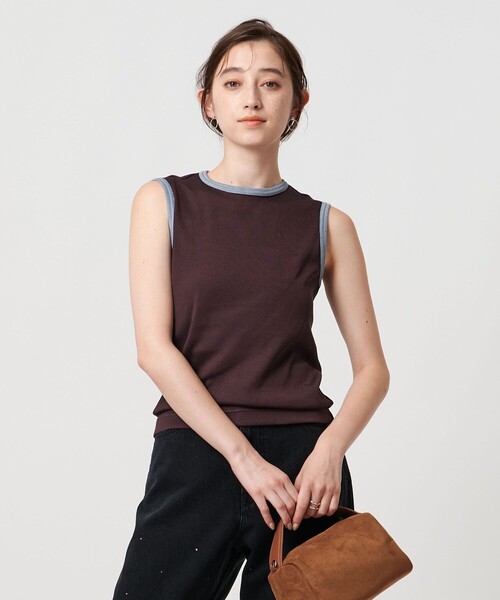 リブバイカラーパイピング ノースリーブカットソー（Tシャツ