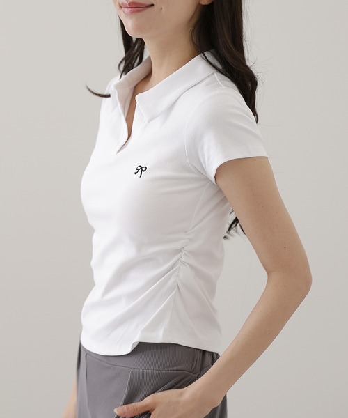 Lace Ladies(レースレディース)の「リボン ワンポイント 襟付き スキッパーネック カットソー(Tシャツ/カットソー・レディース・ホワイト/ライトグレー/ブラック・M/XL)」の15枚目の写真