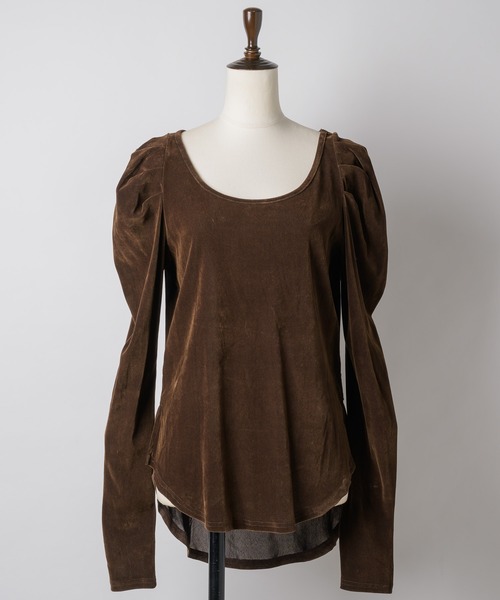 LA BELLE ETUDE（ラベルエチュード）の「シアーベロアパフギャザーTOPS（Tシャツ/カットソー・レディース・チャコールグレー/ブラック/ブラウン・FREE）」の3枚目の写真