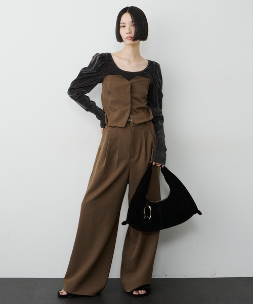 LA BELLE ETUDE（ラベルエチュード）の「シアーベロアパフギャザーTOPS（Tシャツ/カットソー・レディース・チャコールグレー/ブラック/ブラウン・FREE）」の6枚目の写真