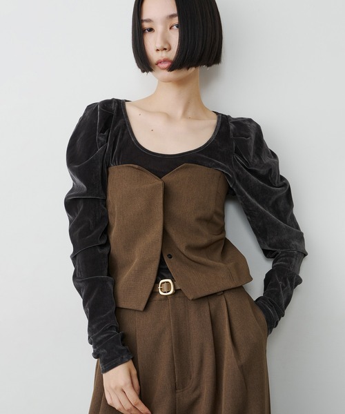 LA BELLE ETUDE(ラベルエチュード)の「シアーベロアパフギャザーTOPS(Tシャツ/カットソー・レディース・チャコールグレー/ブラック/ブラウン・FREE/1/0)」の16枚目の写真