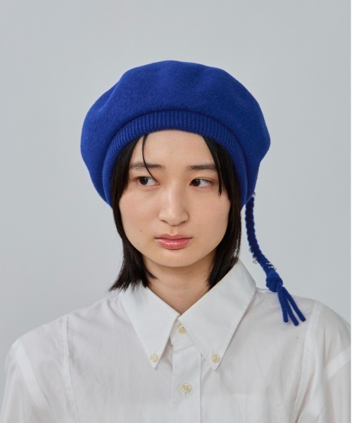 OVERRIDE（オーバーライド）の「OVERRIDE  BASQUE LONGMITUAMI BERET / オーバーライド（ハンチング/ベレー帽・レディース・ブラック/ブルー/ホワイト・58cm）」の3枚目の写真